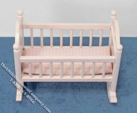 (image for) Miniature Pink Rocking Crib with Pink Linen for Dollhouses