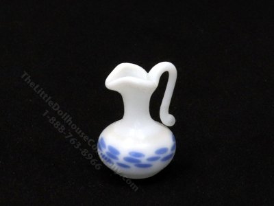 (image for) Dollhouse Scale Model White Blue Speckled Glass Pitcher