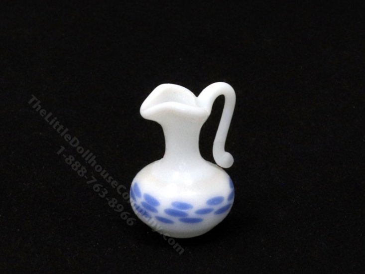 (image for) Dollhouse Scale Model White Blue Speckled Glass Pitcher