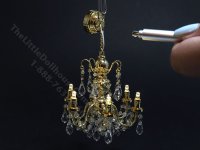(image for) Miniature Battery Operated 6-Arm Brass Crystal Chandelier with Wand