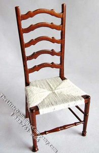 (image for) Miniature Walnut Side Chair with Woven Seat for Dollhouses