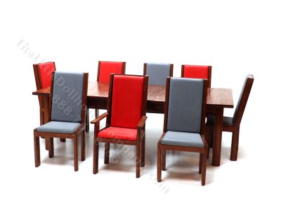 (image for) Miniature Walnut Dining Room Set for Dollhouses - Grey