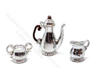 (image for) Miniature Georgian Style 3 Piece Coffee/Tea Set for Dollhouses - Silver
