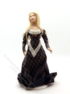 (image for) Miniature Handcrafted Vintage Medieval Woman in Navy