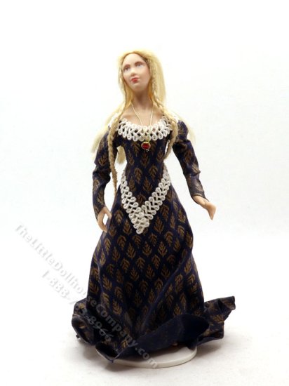(image for) Miniature Handcrafted Vintage Medieval Woman in Navy