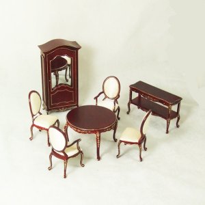(image for) Dollhouse Miniature Mahogany 6 Pc. Dining Room Set