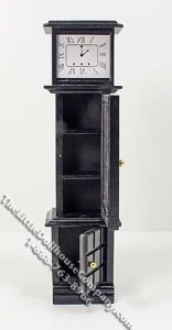 (image for) Miniature Black Grandfather Clock with Storage for Dollhouses