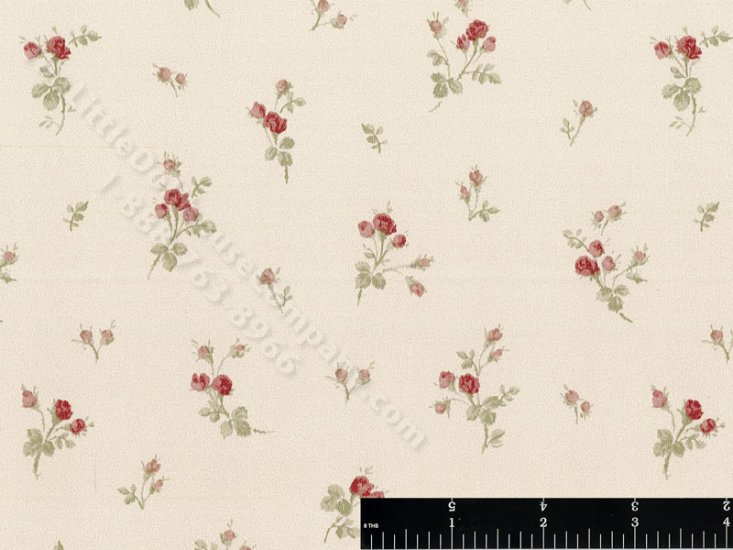 (image for) Roses on Taupe Miniature Wallpaper for Dollhouses