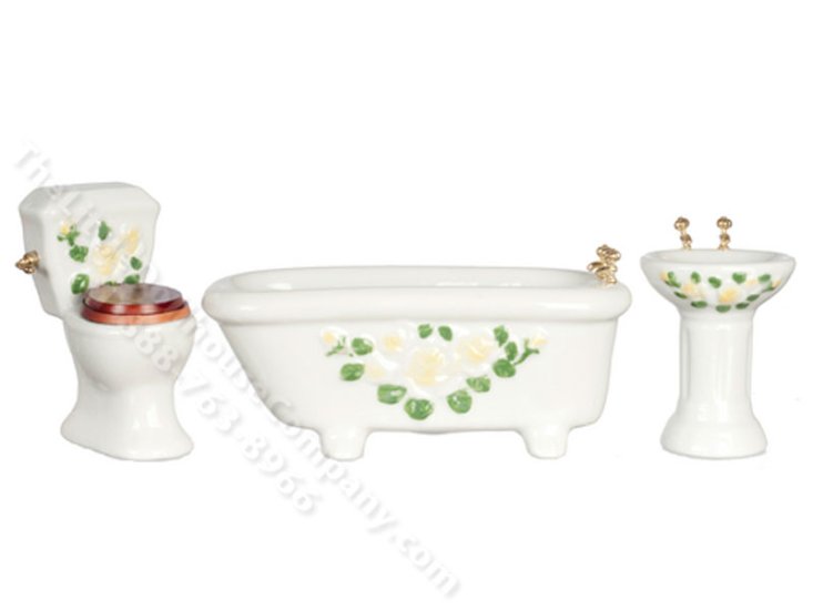(image for) Miniature Floral Porcelain Bathroom Set for Dollhouses
