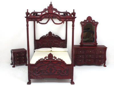(image for) Miniature Four Piece Mahogany Bedroom Set with Canopy Bed
