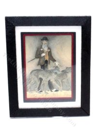 (image for) Miniature Framed Print of Man in Suit with Greyhounds