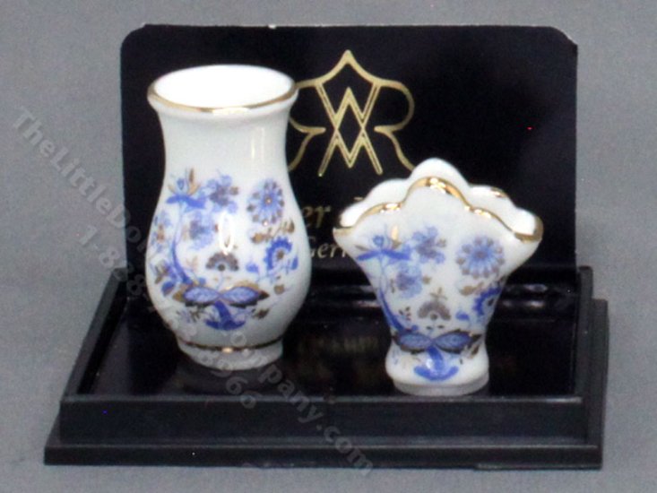 (image for) Miniature Blue Onion Vase Set for Dollhouses