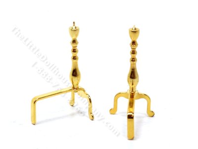 (image for) Miniature Fireplace Andirons for Dollhouses - Brass