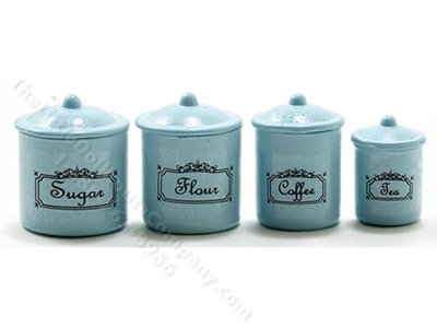 (image for) Miniature Blue Set/4 Canisters For Dollhouses