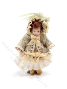 (image for) Handmade Miniature Doll in a Green Coat for Dollhouses