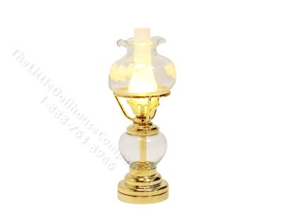 (image for) Miniature LED Glass Oil Lamp with Wand for Dollhouse - Brass