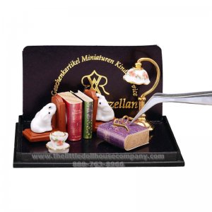 (image for) Miniature Reading Time with Books, Teacup, Glasses and Lamp