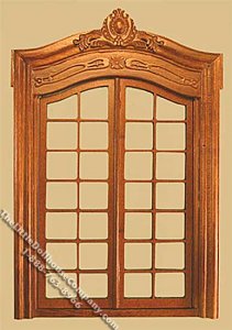 (image for) Miniature Walnut Pollinade French Double Door for Dollhouses