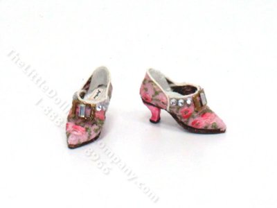 (image for) Embroidered Pink Heels with Strap & Buckle by Judith Blondell