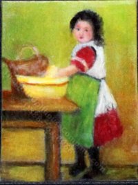 Miniature Girl in the Kitchen Painting by Larry Morganti (image for) Miniature Girl in the Kitchen Painting by Larry Morganti