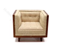 (image for) Miniature Mid Century Beige Linen Tub Chair for Dollhouses