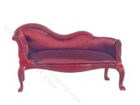 (image for) Miniature Burgundy and Mahogany Chaise for Dollhouses
