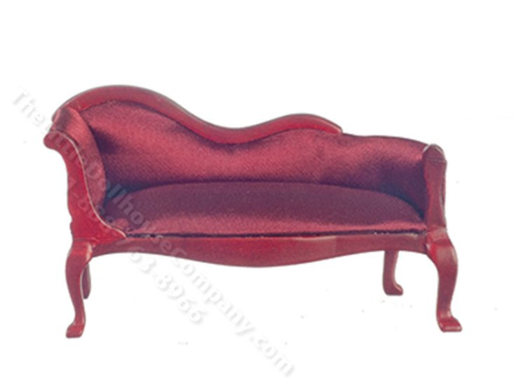 (image for) Miniature Burgundy and Mahogany Chaise for Dollhouses