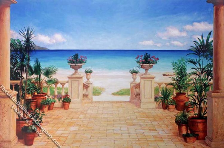 (image for) Waterfront Paradise Scene Miniature Mural for Dollhouses