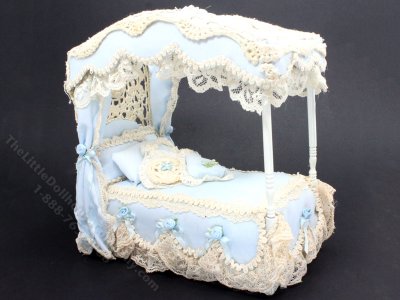(image for) Miniature Blue and Lace Canopy Bed for Dollhouses