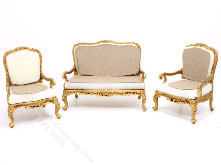 (image for) Miniature 3 Piece Gold Living Room Kit For Dollhouses