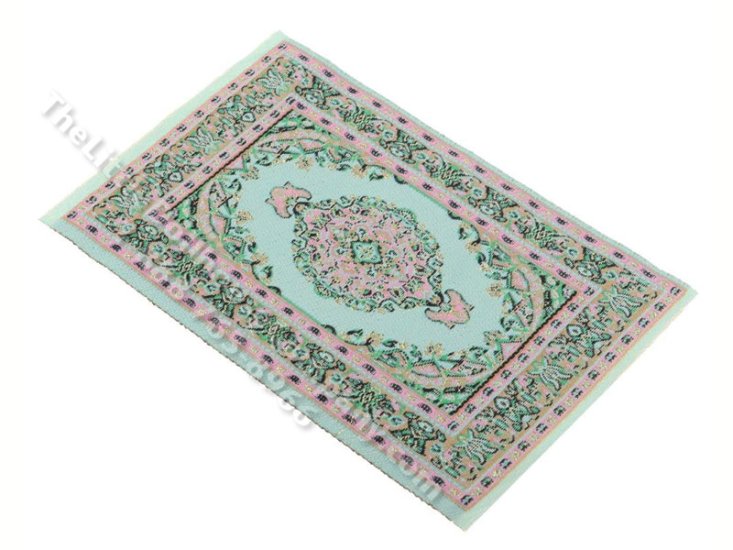(image for) As Is Miniature 6"x4" Turkish Carpet for Dollhouses - Mint Green/Pink