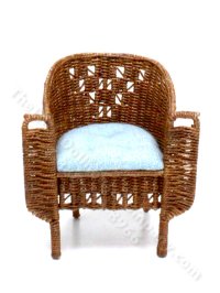 (image for) Miniature Handmade Vintage Wicker Barrel Chair for Dollhouses