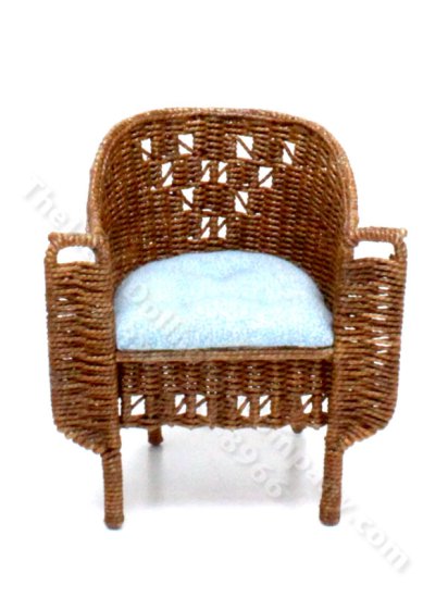 (image for) Miniature Handmade Vintage Wicker Barrel Chair for Dollhouses