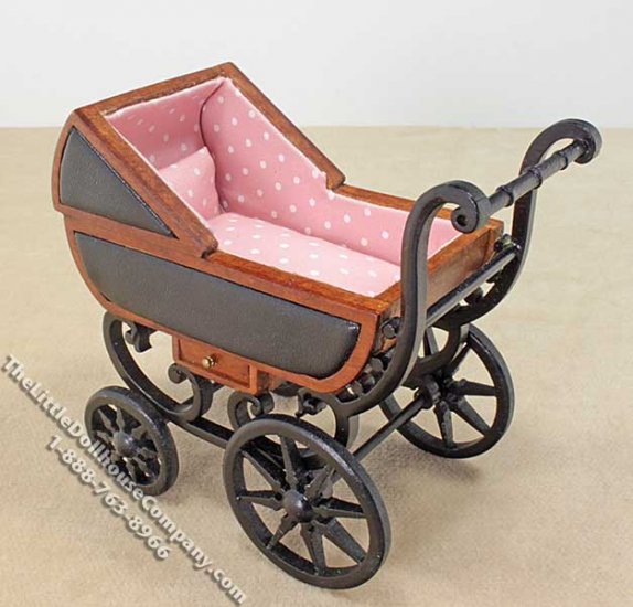 (image for) Miniature Walnut Wood Stroller for Dollhouses
