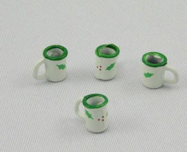 (image for) Dollhouse Scale White Metal Christmas Mugs 1/pk