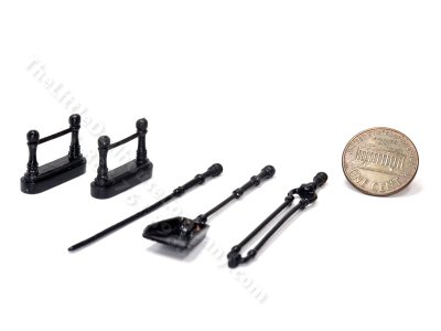 (image for) Miniature 5 Piece Set of Fireplace Tools for Dollhouses - Black