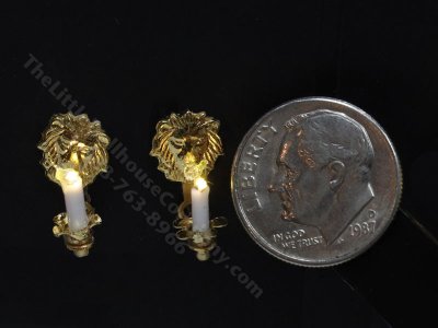 (image for) 1:48 Scale Miniature 3V Pair of Lion Candle Sconces for Dollhouses