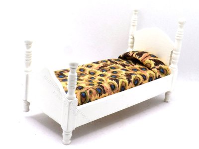 (image for) Miniature White Twin Bed with Brown Feather Bedding