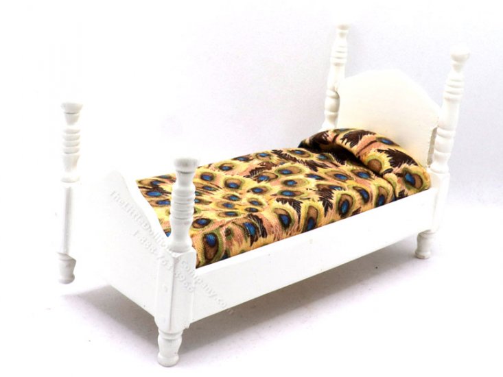 (image for) Miniature White Twin Bed with Brown Feather Bedding