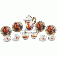(image for) Dollhouse Scale Model Rooster Pattern Coffee Set