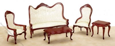 (image for) Miniature Mahogany Victorian Living Room Set For Dollhouses