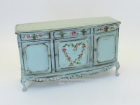 (image for) Miniature Blue Sideboard with Hand Painted Roses for Dollhouses