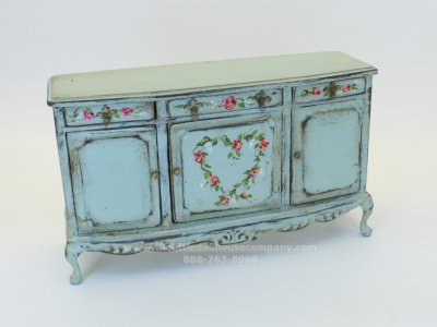 (image for) Miniature Blue Sideboard with Hand Painted Roses for Dollhouses
