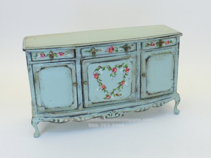 (image for) Miniature Blue Sideboard with Hand Painted Roses for Dollhouses