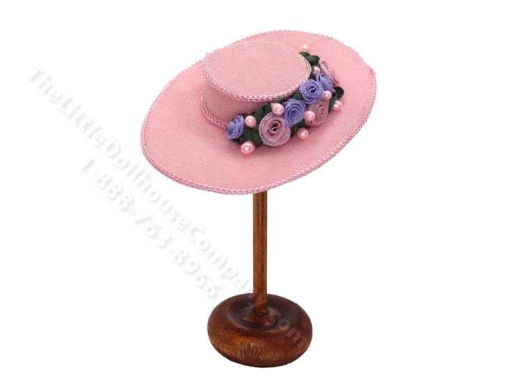 (image for) Vintage Miniature Lady's Pink Wide Brimmed Hat for Dollhouses