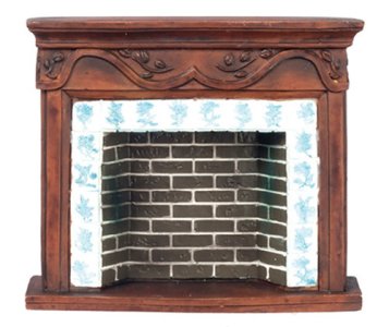 (image for) Miniature Brown Fireplace & Mantle for Dollhouses