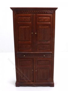 (image for) Miniature Walnut Wine Cabinet with Mirrored Shelves