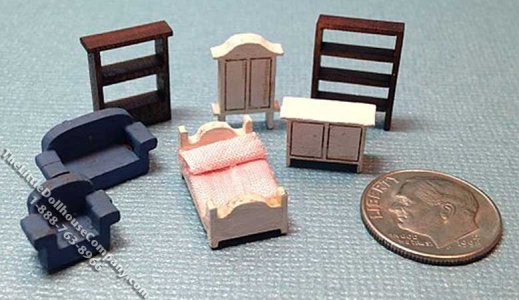 (image for) Miniature Girls Bedroom 7piece Tiny Furniture Kit 144th scale