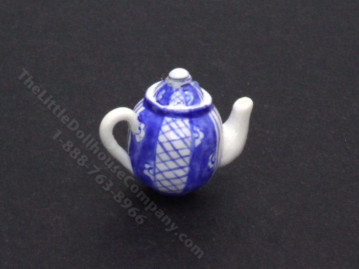 (image for) Dollhouse Miniature Blue and White Teapot