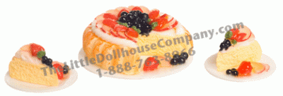 (image for) Miniature Fruit Cake With 2 Dishes for Dollhouses